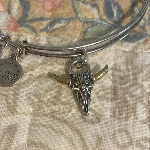 Alex and Ani Silver and Gold Bull Skull Bracelet - Picture 3 of 5